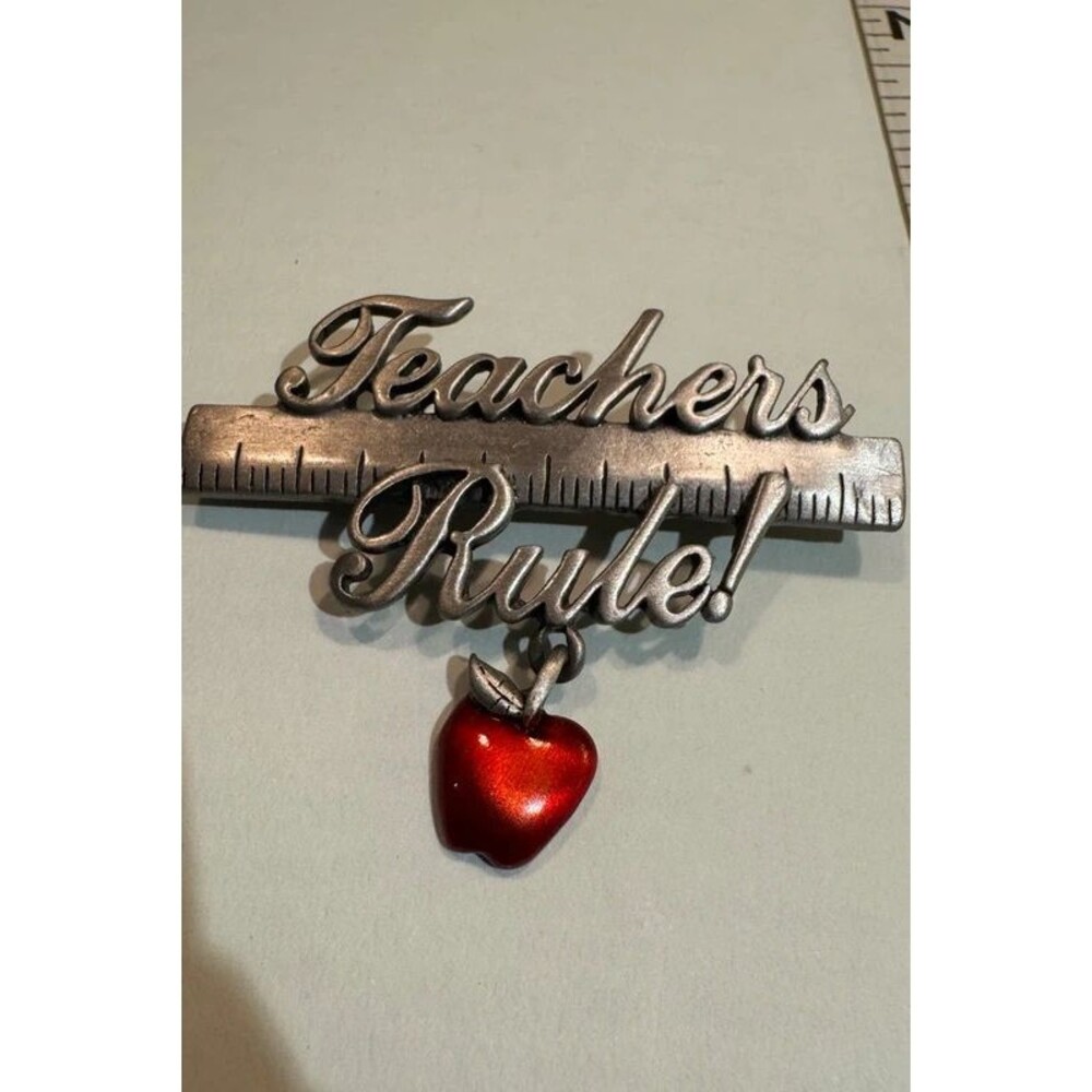 JJ Teachers Rule Silver Tone Brooch